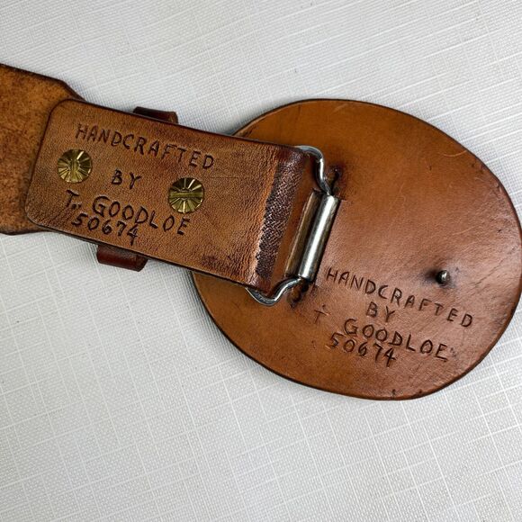 Hand Tooled LEATHER 3-D HORSES SCENE Western Belt! Handmade T Goodloe Sz 29 - Picture 16 of 16